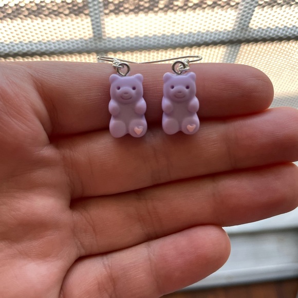 Purple Teddy Bear Earrings - Picture 4 of 4